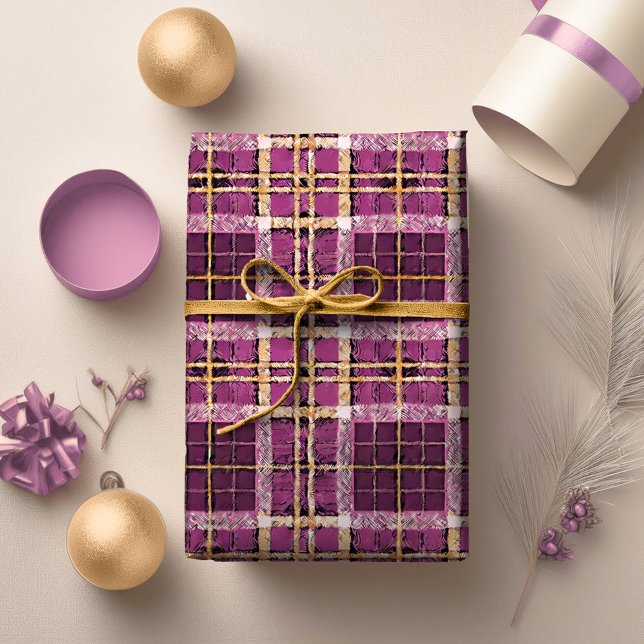 Papel De Presente Padrão de Natal Magenta Gold #7 ID1009 (Criador carregado)