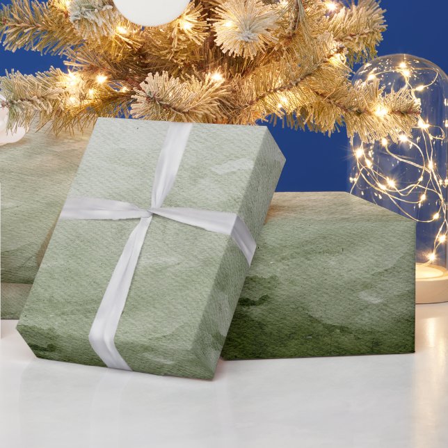 Papel De Presente Padrão de Natal Moderno Verde da Aquarela (Feriados)