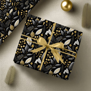 Papel De Presente Padrão de Natal Ouro Preto#18 ID1009