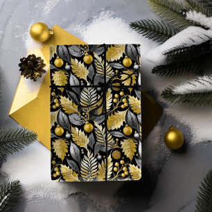 Papel De Presente Padrão de Natal Ouro Preto#22 ID1009