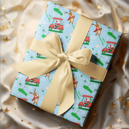 Papel De Presente Padrão de Natal Papai Noel Jogando Golfe Com Rena
