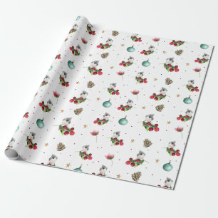 Papel De Presente Padrão de Natal Pássaro de inverno Aquarela