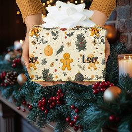 Papel De Presente Padrão de Natal Personalizado de Biscoito de Gengi