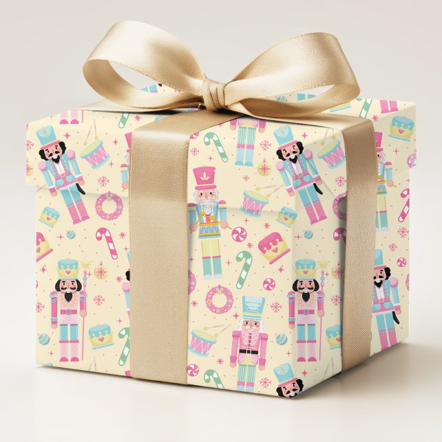 Papel De Presente Padrão de Natal Pink Blue Yellow Nutcracker (Criador carregado)