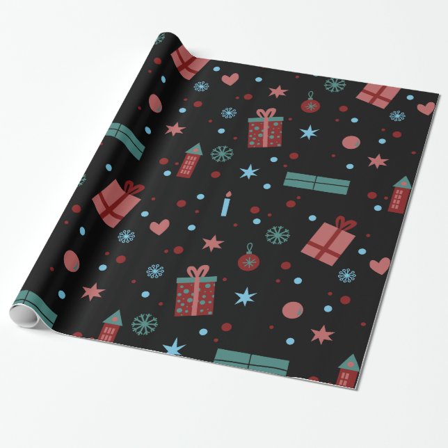 Papel De Presente Padrão de Natal Preto (Desenrolado)