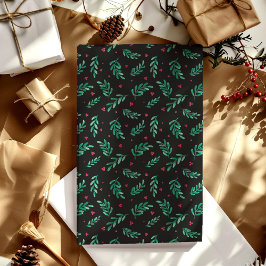 Papel De Presente Padrão de Natal Red Berries Preto