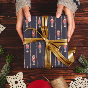 Papel De Presente Padrão de Natal Retro Dark Navy Nussknacker