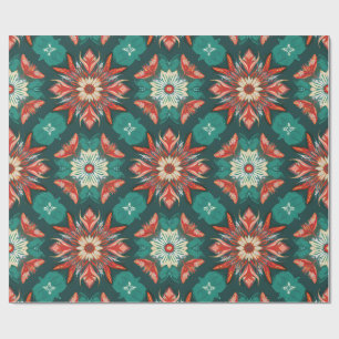 Papel De Presente Padrão de Natal Retro Poinsettia Burst