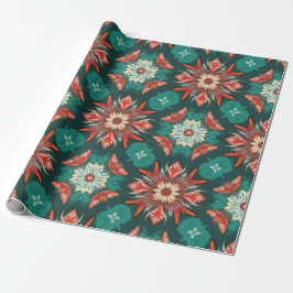 Papel De Presente Padrão de Natal Retro Poinsettia Burst