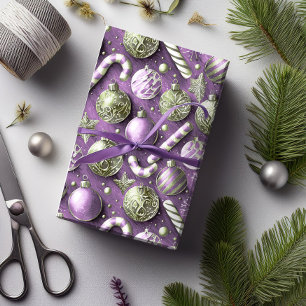 Papel De Presente Padrão de Natal Roxo Verde#12 ID1009
