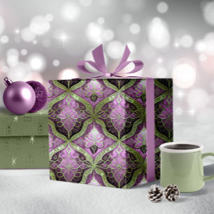 Papel De Presente Padrão de Natal Roxo Verde#31 ID1009
