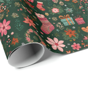 Papel De Presente Padrão de Natal Verde