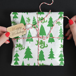 Papel De Presente Padrão de Natal Verde Clássico de Natal Jolly