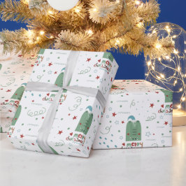 Papel De Presente Padrão de Natal Verde e Vermelho Branco