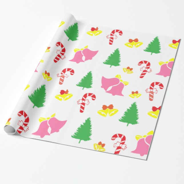Papel De Presente Padrão de Natal Verde Rosa Moderno (Desenrolado)