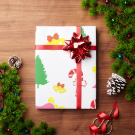 Papel De Presente Padrão de Natal Verde Rosa Moderno