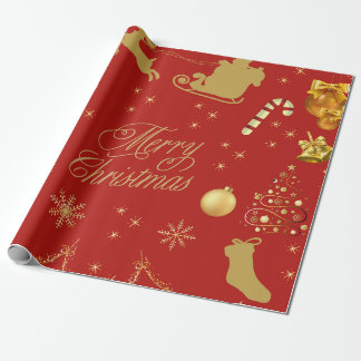 Papel De Presente Padrão de Natal vermelho e dourado
