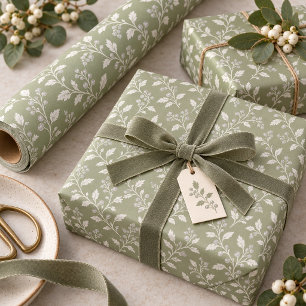 Papel De Presente Padrão de Natal Vine & Berry Sage ID1337