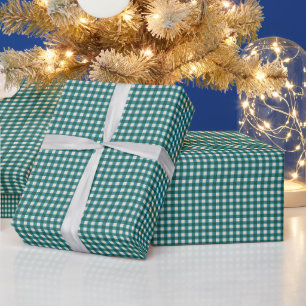 Papel De Presente Padrão de Natal Xadrez Ginga Verde Esmeralda