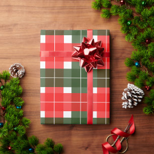 Papel De Presente Padrão de Natal Xadrez Moderno Vermelho Verde