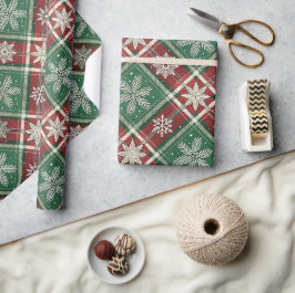 Papel De Presente Padrão de Natal Xadrez Vintage Azevinho & Cervo