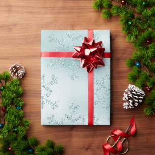Papel De Presente Padrão de Neve Azul de Natal Moderno Elegante