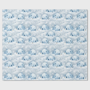 Papel De Presente Padrão de Neve da Vila de Igloo de Inverno