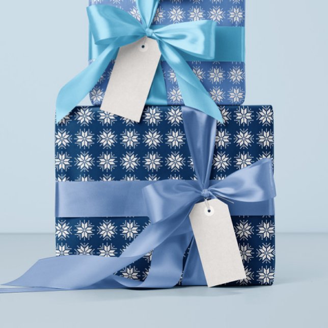 Papel De Presente Padrão de Neve do Sweater Nórdico Azul (Criador carregado)