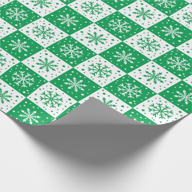 Papel De Presente Padrão de Neve e Floco de Neve (Verde) (Ponta)