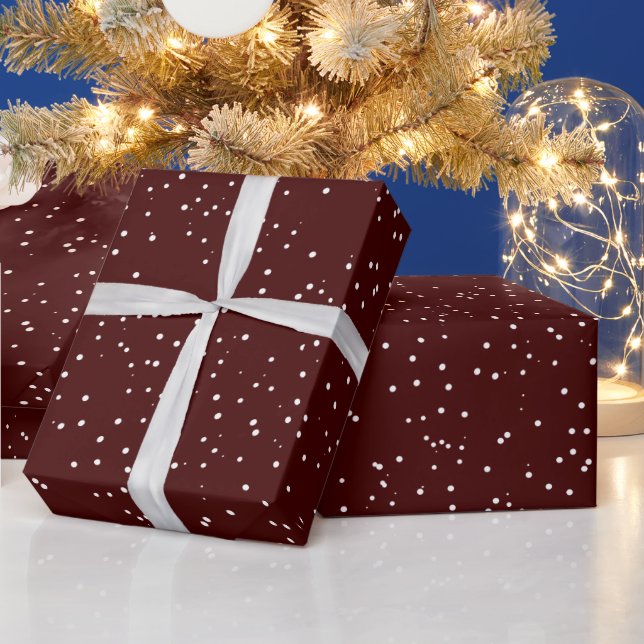 Papel De Presente Padrão de neve moderno com bolinhas brancas em vin (Feriados)