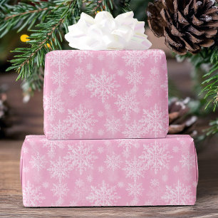 Papel De Presente Padrão de Neve Moderno Elegante Pink Natal