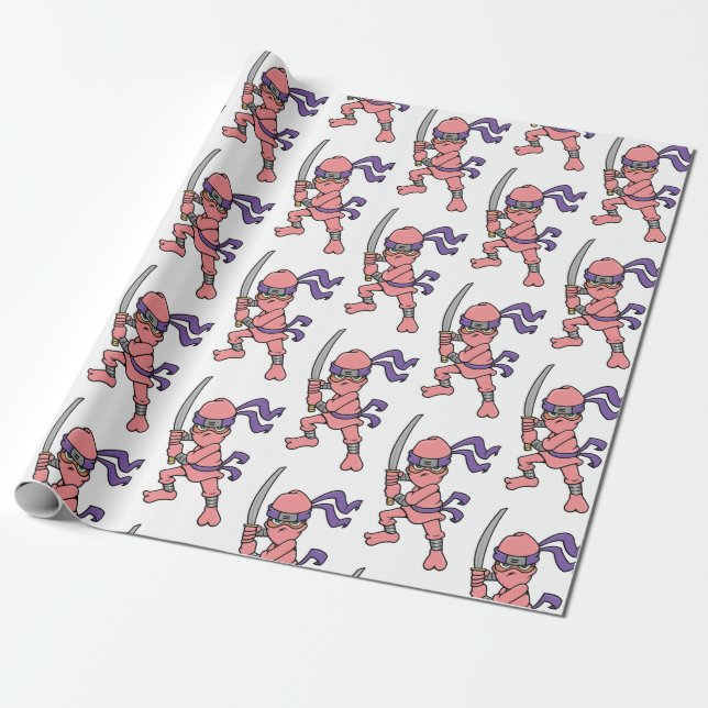 Papel De Presente Padrão de Ninja Rosa Personalizável (Desenrolado)