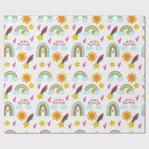 Papel De Presente Padrão de nome de arco-íris de menina para criança