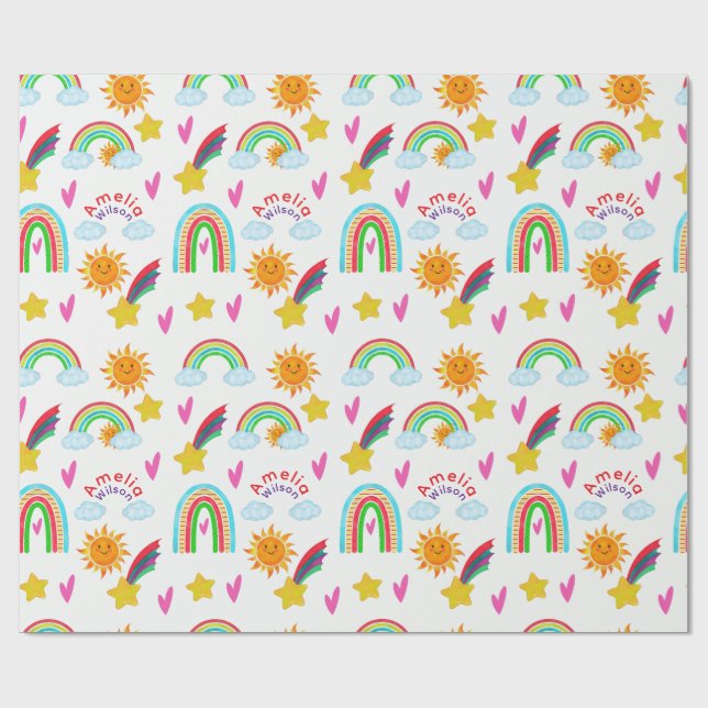 Papel De Presente Padrão de nome de arco-íris de menina para criança (Aberto)