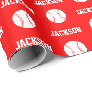 Papel De Presente Padrão de Nome do Baseball Vermelho