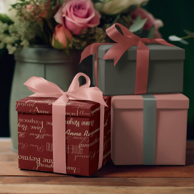 Papel De Presente padrão de nome manuscrito personalizado de vinho t (Criador carregado)