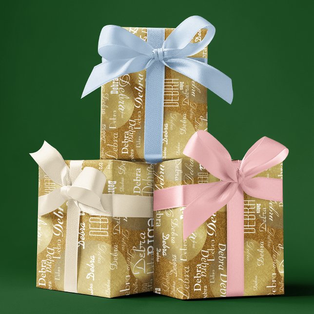 Papel De Presente Padrão de nome personalizado da Glitter do Ouro Do (Criador carregado)