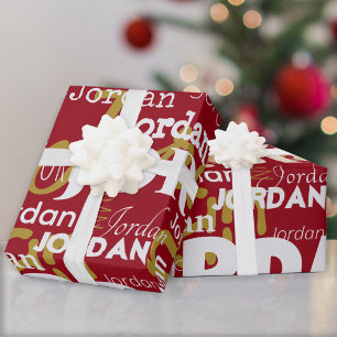 Papel De Presente Padrão de nome repetitivo Dourado Natal branco ver