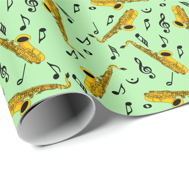 Papel De Presente Padrão de Nota de Música Saxofone (Ponta do rolo)