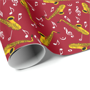 Papel De Presente Padrão de Nota de Música Saxofone