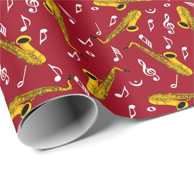Papel De Presente Padrão de Nota de Música Saxofone (Ponta do rolo)
