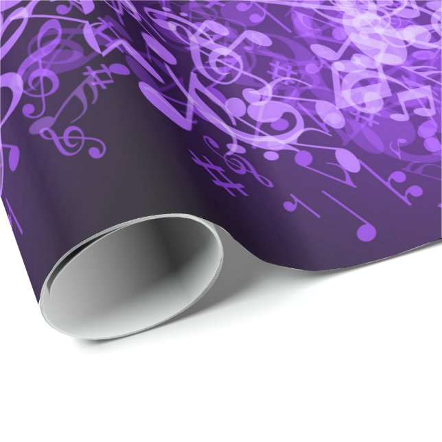 Papel De Presente Padrão de Notas de Música com Brilho Roxo (Ponta do rolo)