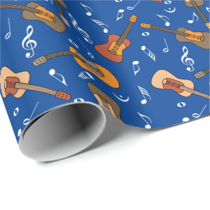 Papel De Presente Padrão de Notas de Música de Violão