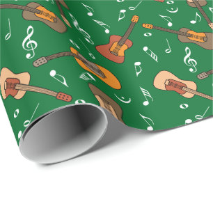 Papel De Presente Padrão de Notas de Música de Violão