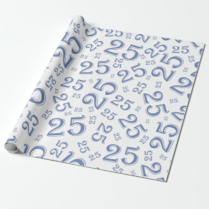 Papel De Presente Padrão de Número Aleatório Azul/Branco de Aniversá