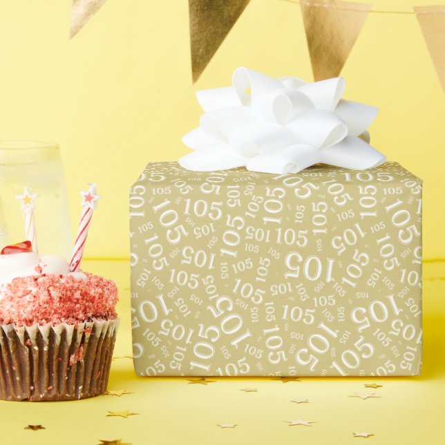 Papel De Presente Padrão de Número Aleatório Dourado/Branco de Anive (Festa de aniversário)