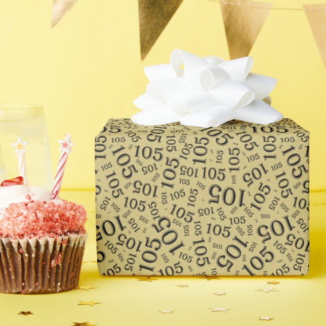 Papel De Presente Padrão de Número Aleatório Preto/Ouro de Aniversár (Festa de aniversário)