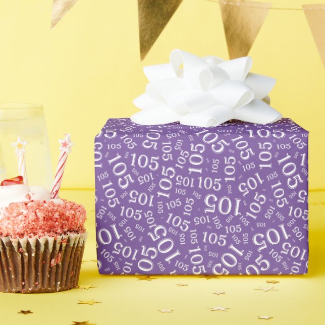 Papel De Presente Padrão de Número Aleatório Roxo/Branco de Aniversá (Festa de aniversário)