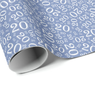 Papel De Presente Padrão de Números Azul e Branco de Aniversário 