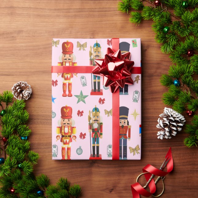 Papel De Presente padrão de Nutcracker bonito de férias rosa (Presente de Natal)
